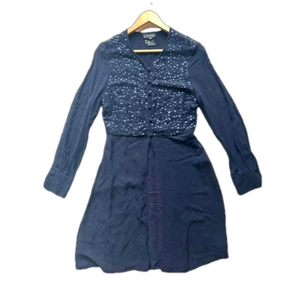 Laurel 100% silk top sequins tunic flowy  navy blue size 38